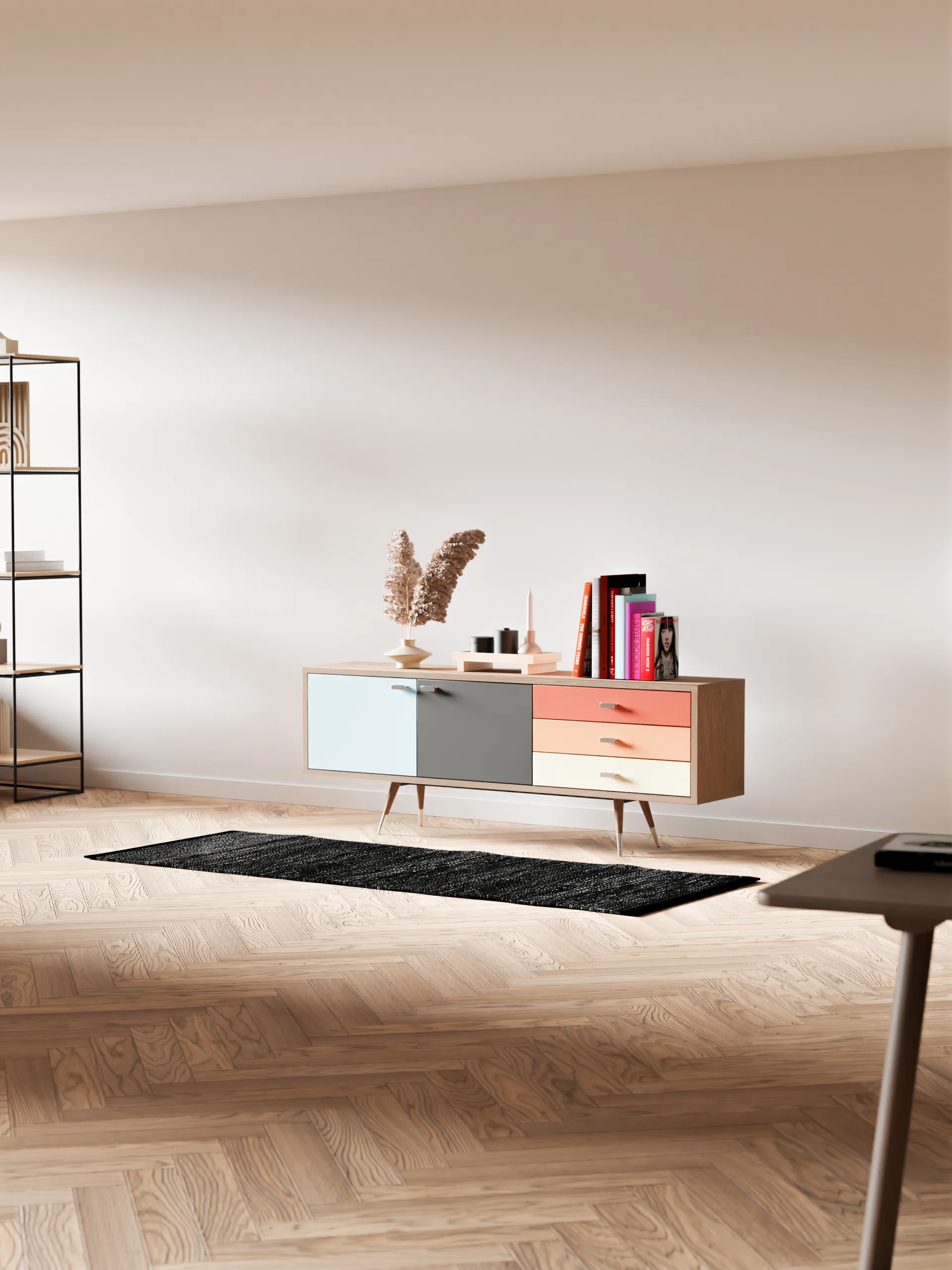 Tapis Leather 65x135cm, black (noir) Rug Solid