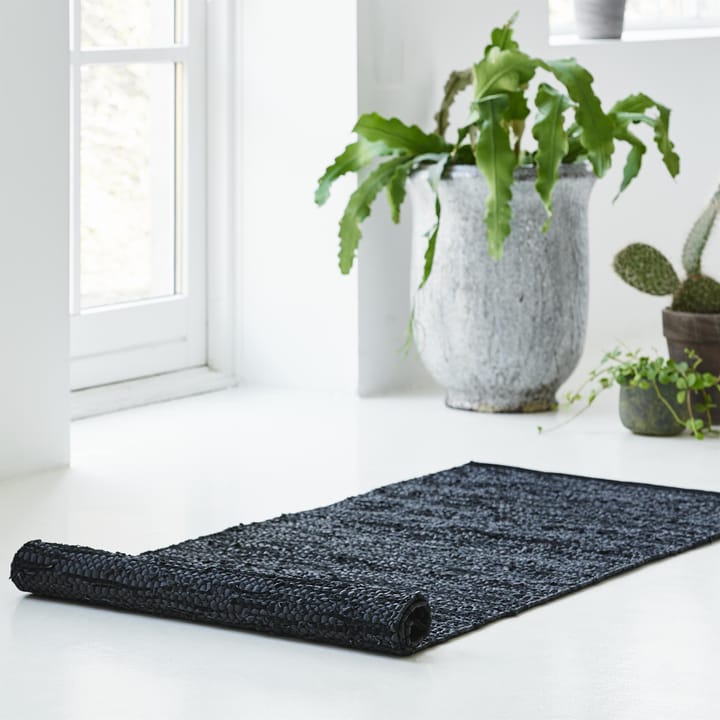 Tapis Leather 75x300cm, black (noir) Rug Solid