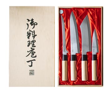 Set de couteaux dans une boîte en balsa 22x38 cm - 4 pièces - Satake