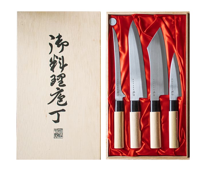 Set de couteaux dans une boîte en balsa 22x38 cm - 4 pièces - Satake