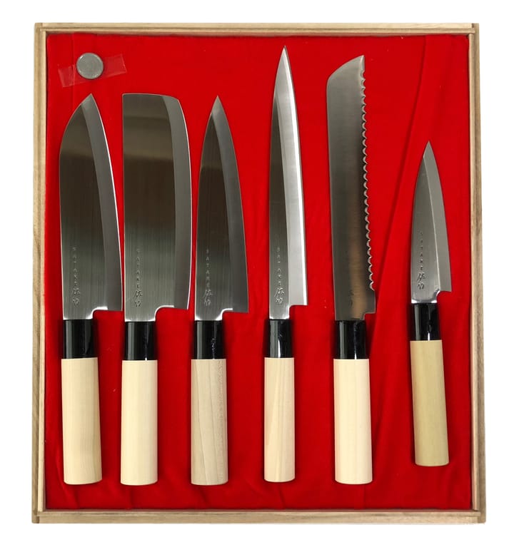 Set de couteaux dans une boîte en balsa 35x38 cm - 6 pièces - Satake