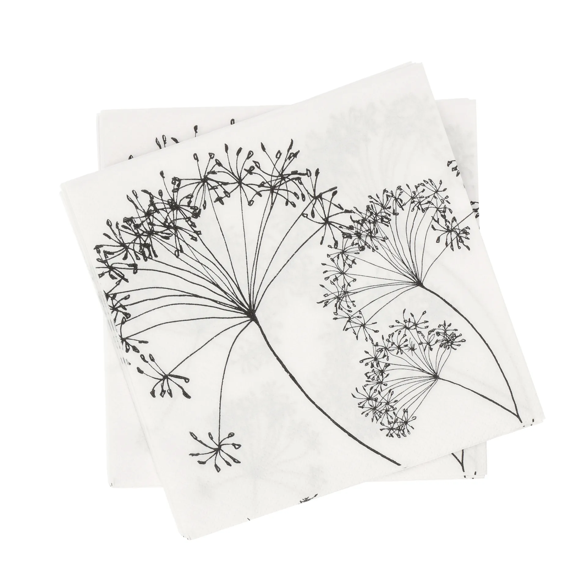 Botanical serviette en papier, Blanc-noir, lot de 20, 33x33 cm Scandi Essentials