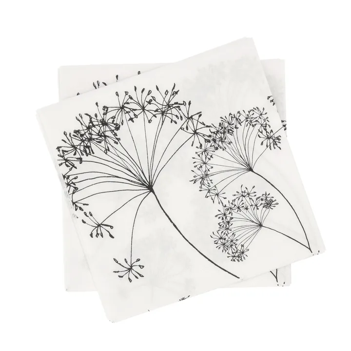 Botanical serviette en papier - Blanc-noir, lot de 20, 33x33 cm - Scandi Essentials