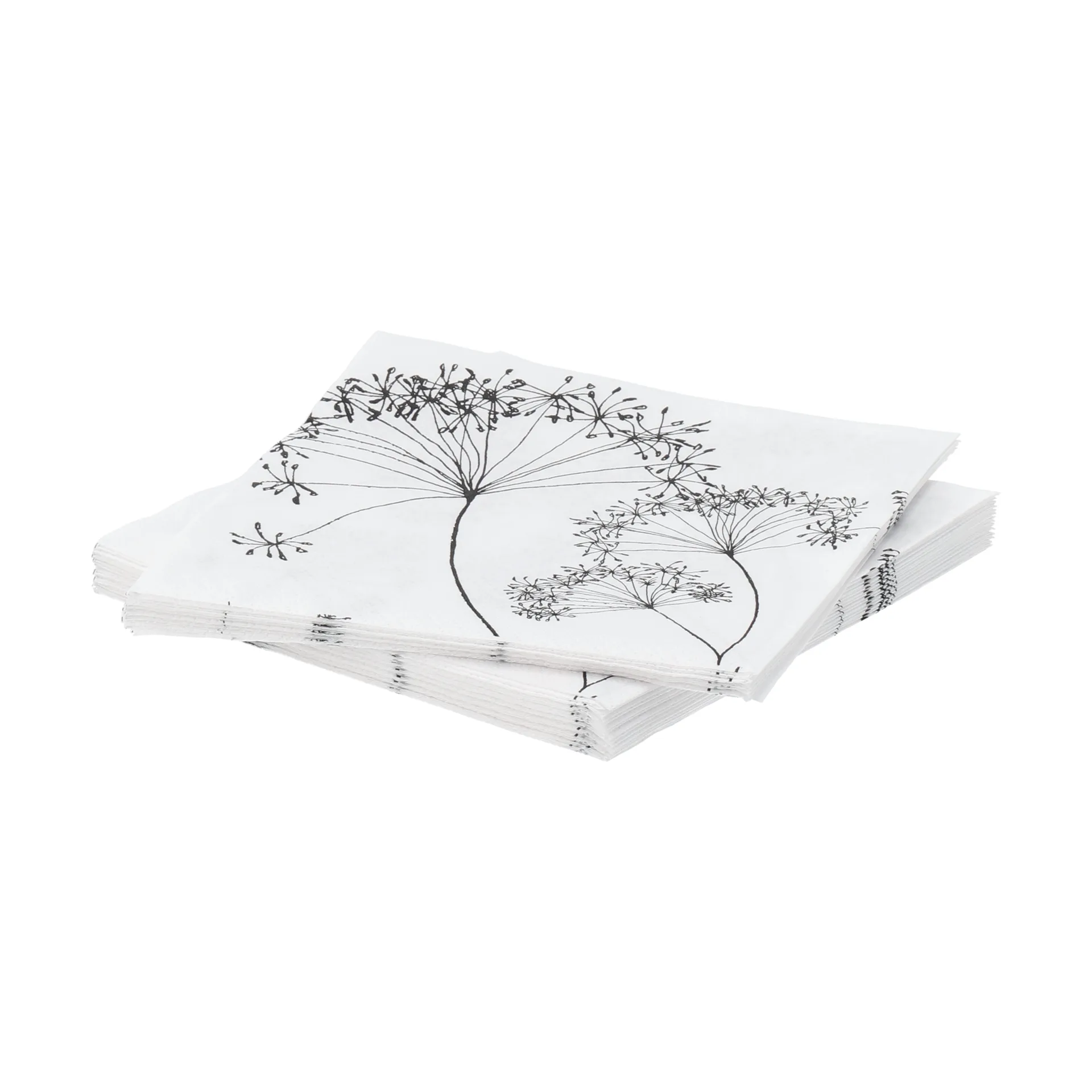 Botanical serviette en papier, Blanc-noir, lot de 20, 33x33 cm Scandi Essentials