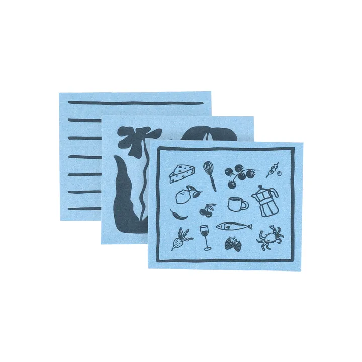 Daily lavette avec motif - Bleu, lot de 3 - Scandi Essentials