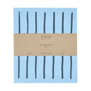 Daily lavette avec motif - Bleu, lot de 3 - Scandi Essentials