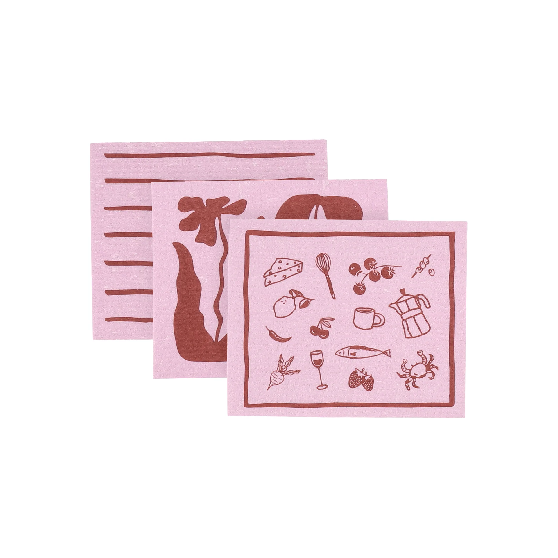 Daily lavette avec motif, Rose, lot de 3 Scandi Essentials