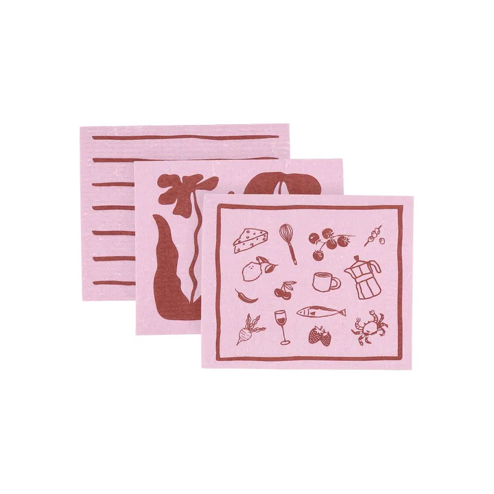 Daily lavette avec motif - Rose, lot de 3 - Scandi Essentials