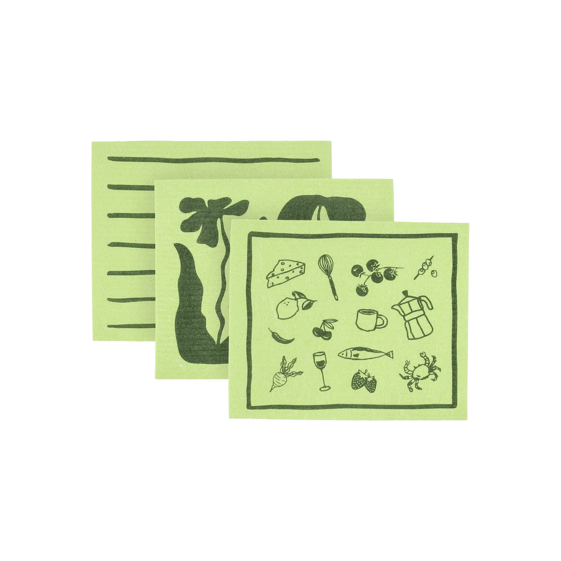 Daily lavette avec motif, Vert, lot de 3 Scandi Essentials