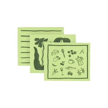 Daily lavette avec motif - Vert, lot de 3 - Scandi Essentials