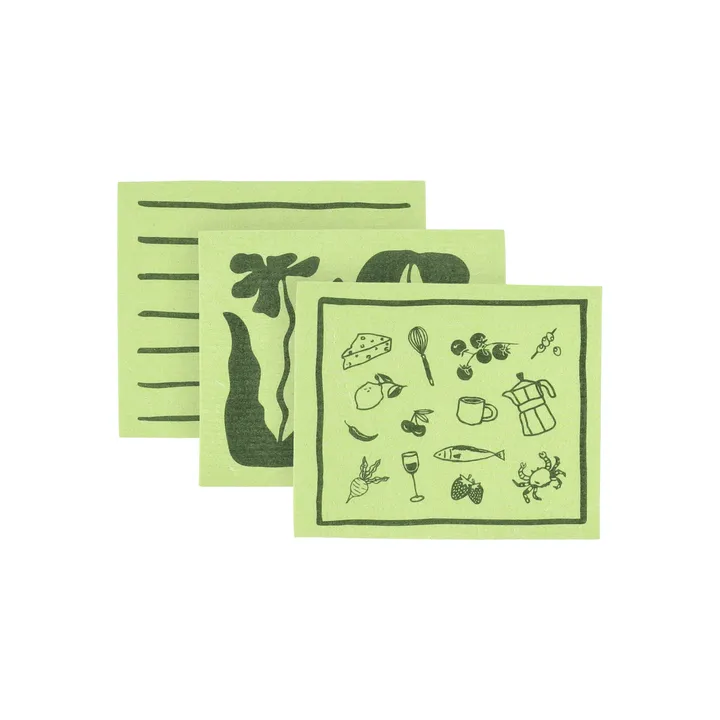 Daily lavette avec motif - Vert, lot de 3 - Scandi Essentials