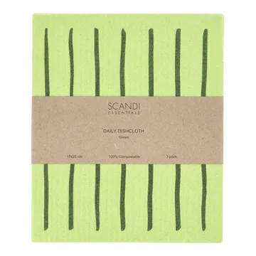 Daily lavette avec motif - Vert, lot de 3 - Scandi Essentials