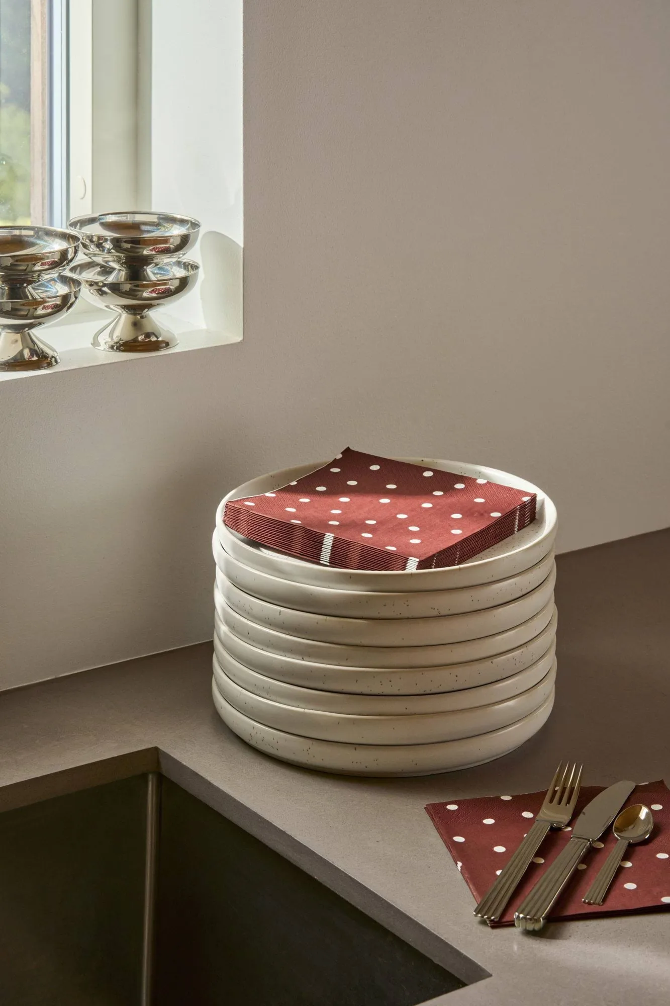 Fine dots serviette en papier, rouge vin-blanc, lot de 20, 33x33 cm Scandi Essentials