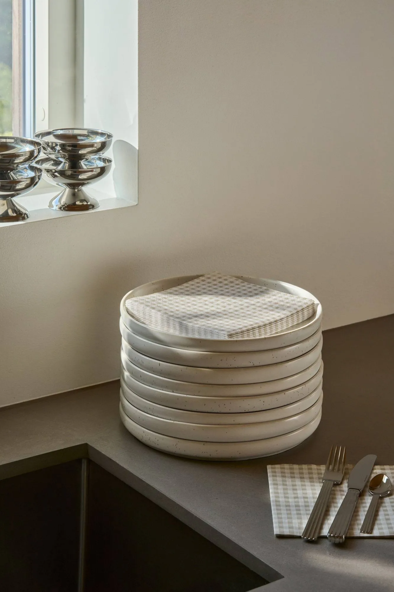 Fine grid serviette en papier, Blanc-beige, lot de 20, 33x33 cm Scandi Essentials