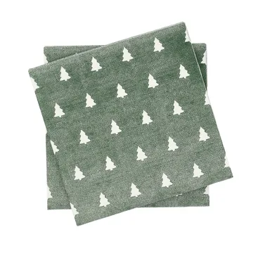 Serviette de table Linen trees 33x33 cm lot de 20 - vert-blanc - Scandi Essentials