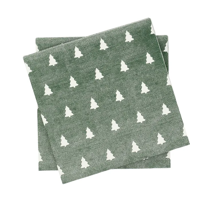 Serviette de table Linen trees 33x33 cm lot de 20 - vert-blanc - Scandi Essentials