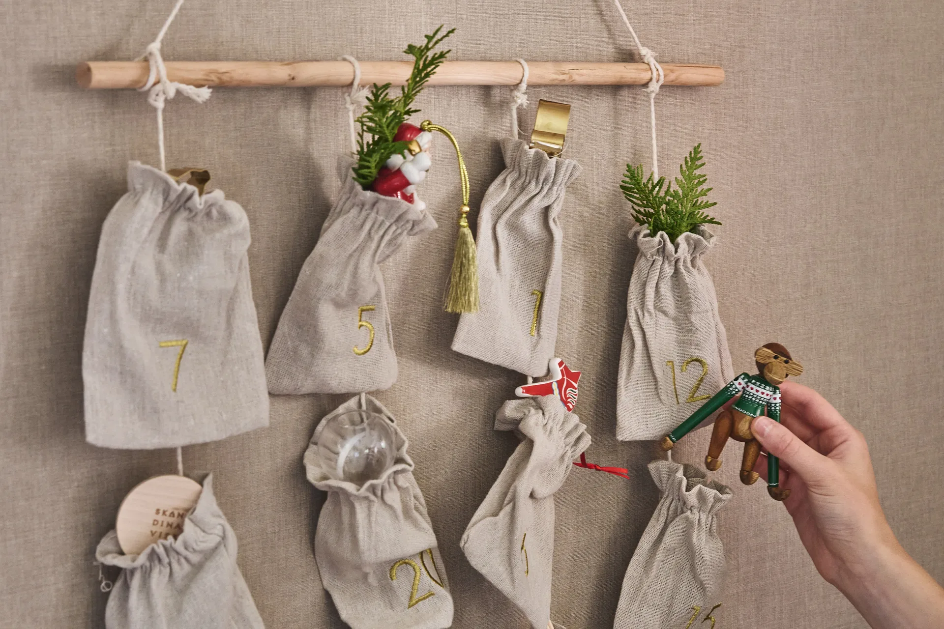 Calendrier de l'Avent Joyful 75 cm, Beige Scandi Living