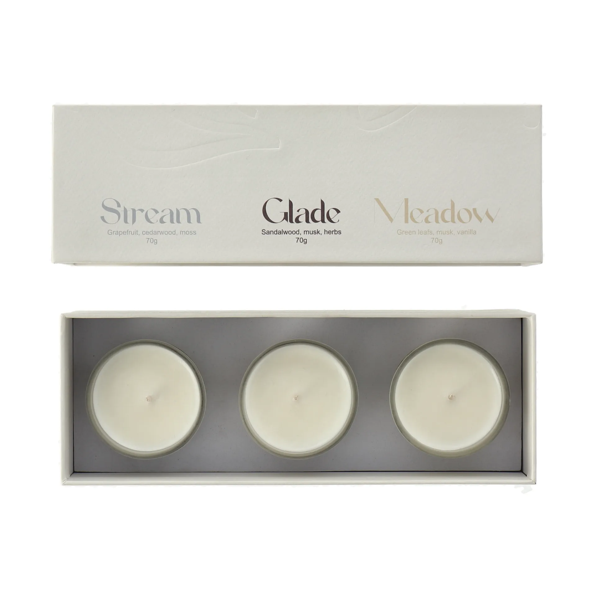 Coffret cadeau Bougie parfumée 70g lot de 3, Stream/Glade/Meadow Scandi Living