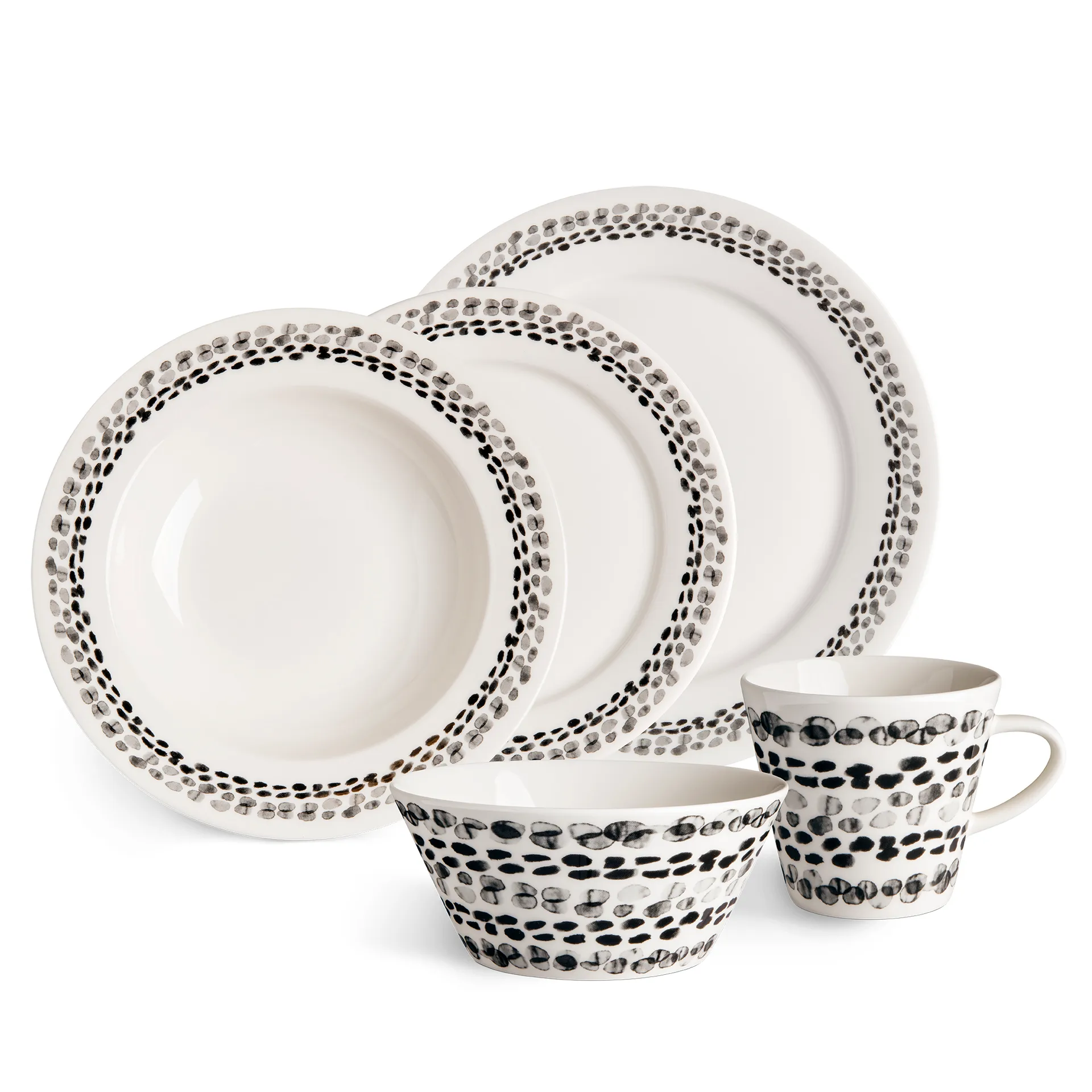 Lot de 4 assiettes Klappersten 28cm, noir et blanc Scandi Living