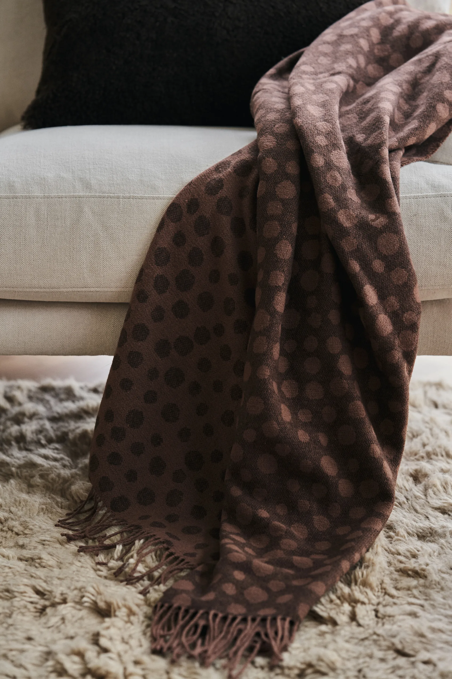 Plaid en laine Droplets 130x185 cm, Marron Scandi Living