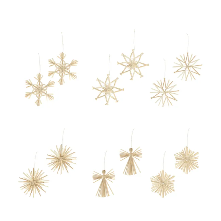 Suspension de sapin en paille Straw 12 pièces - Blanc - Scandi Living