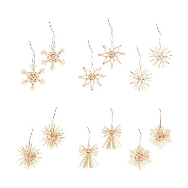 Suspension de sapin en paille Straw 12 pièces - Rouge - Scandi Living
