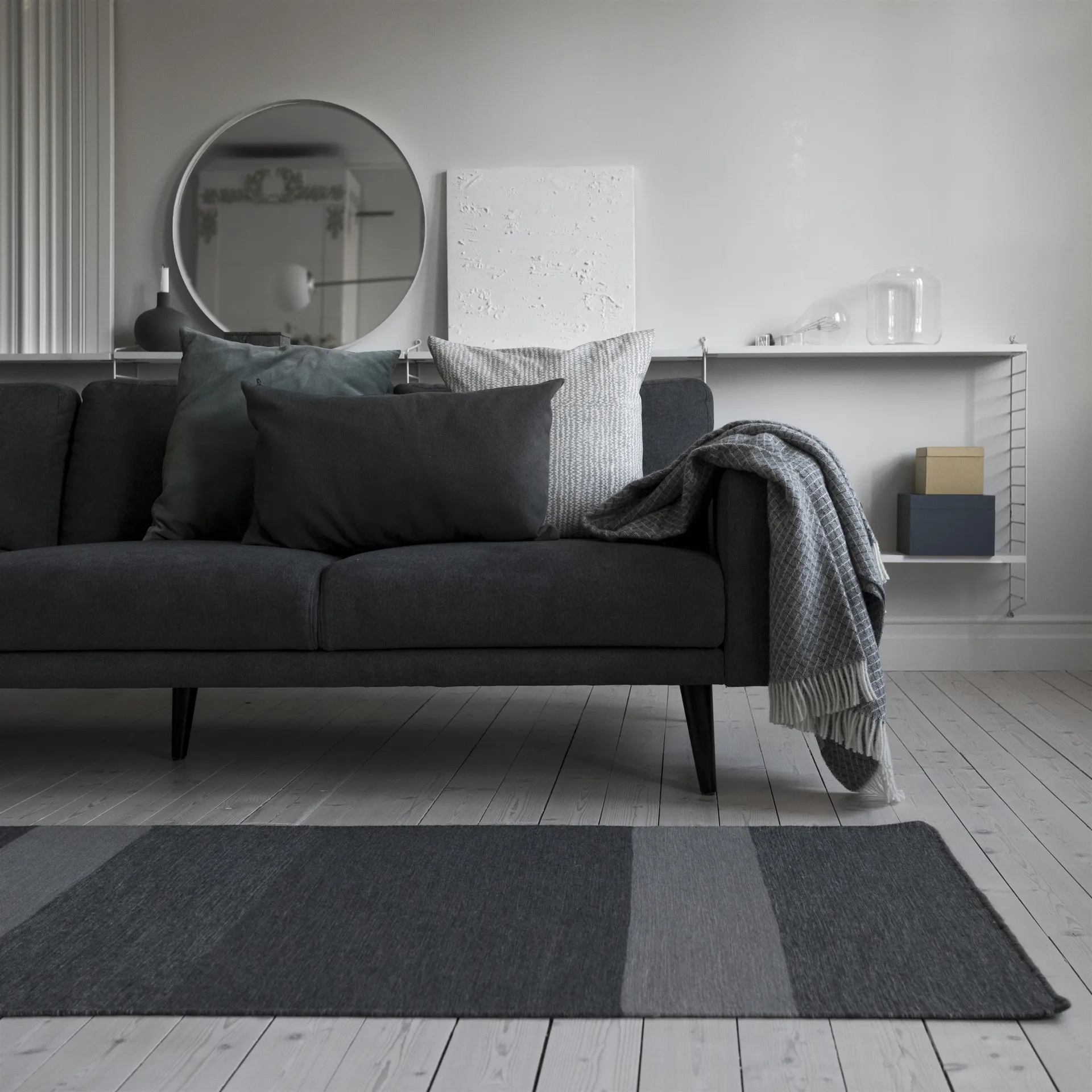 Tapis de laine gris foncé Granite, 80x240 cm Scandi Living