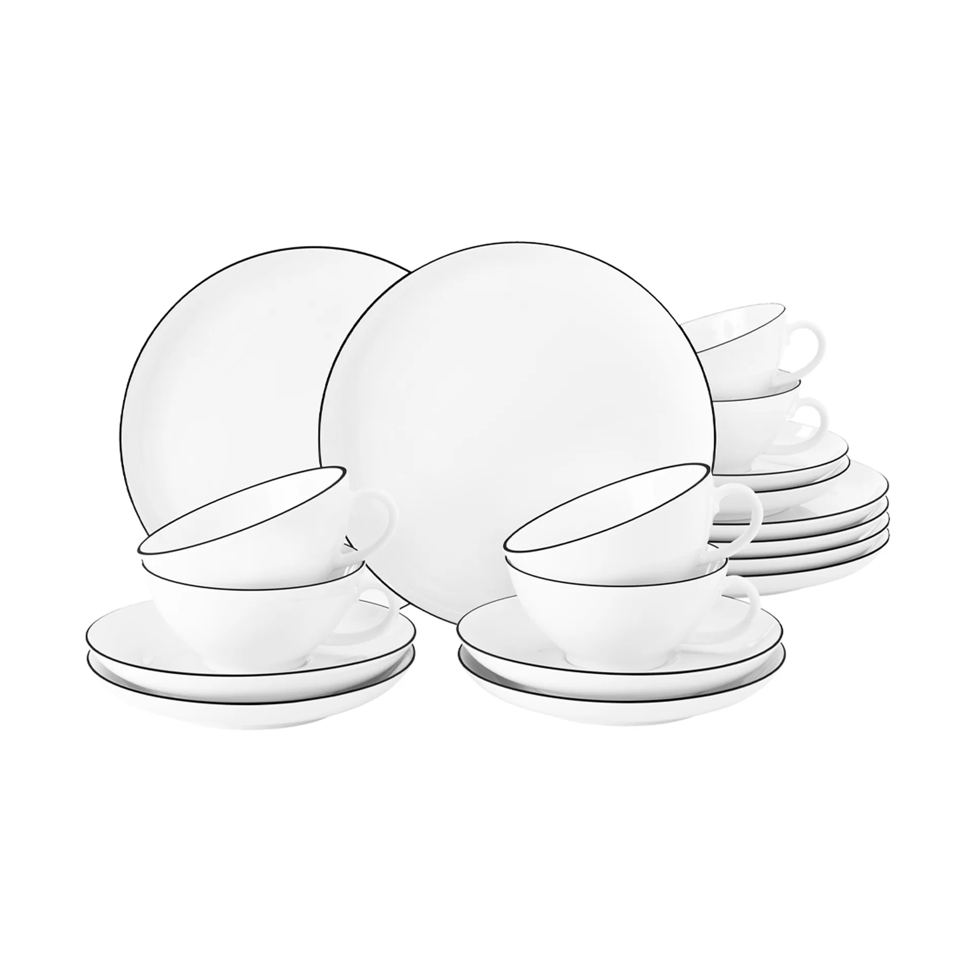 Service à thé Lido black line 18 pièces, Blanc à bordure noire Seltmann Weiden