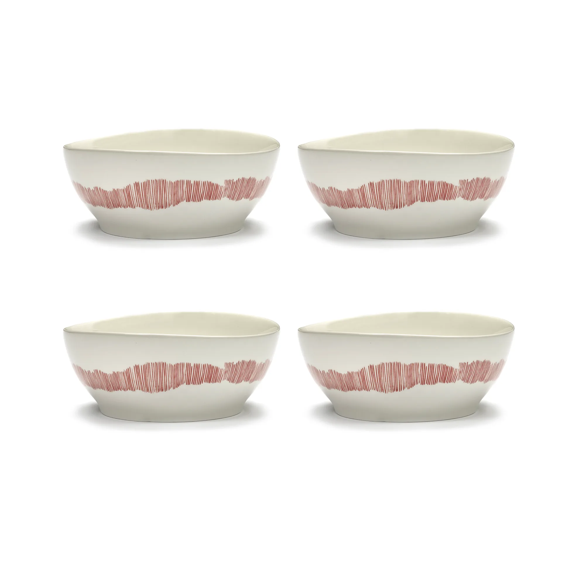 Bol Ottolenghi Feast L Ø17 cm lot de 4, White stripes-red Serax