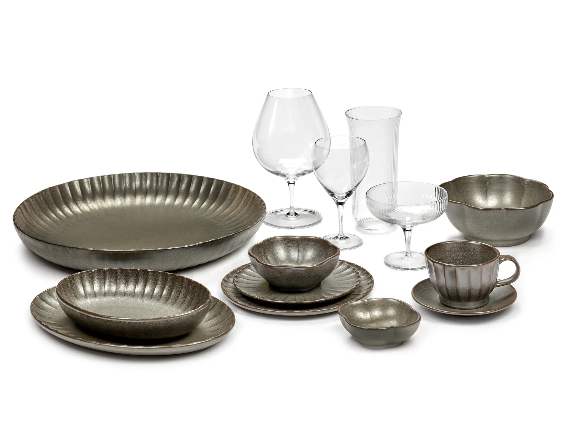 Bol strié Inku L Ø13 cm, Vert Serax