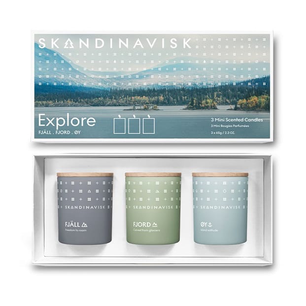 Coffret cadeau Explore Bougie parfumée mini, 3 Pièces Skandinavisk