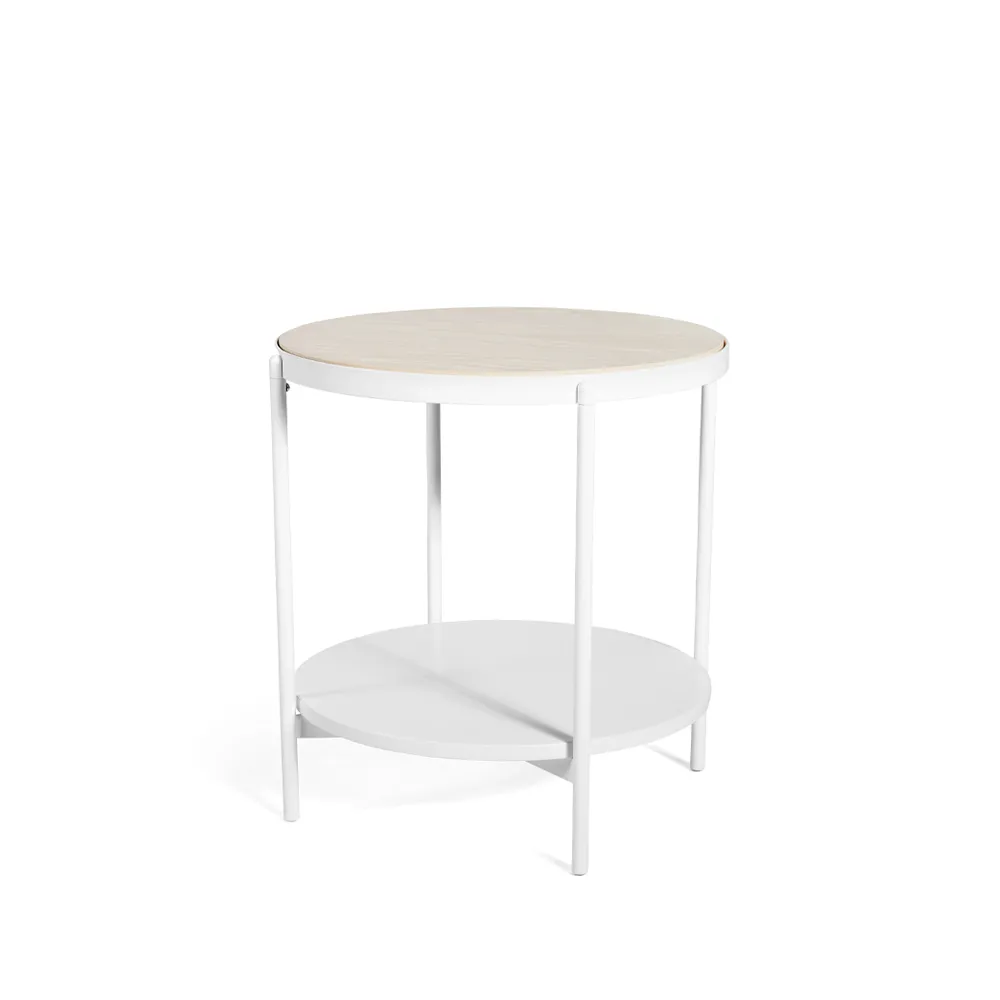 Table d'appoint Lene, blanc, bas, placage de hêtre pigmenté blanc SMD Design