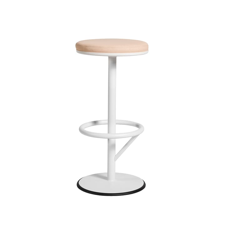 Tabouret de bar Orbit bas - laqué blanc mat, cuir marron clair - SMD Design