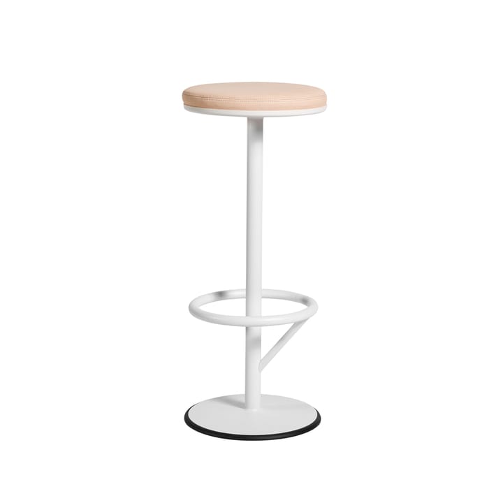 Tabouret de bar Orbit haut - laqué blanc mat, cuir marron clair - SMD Design