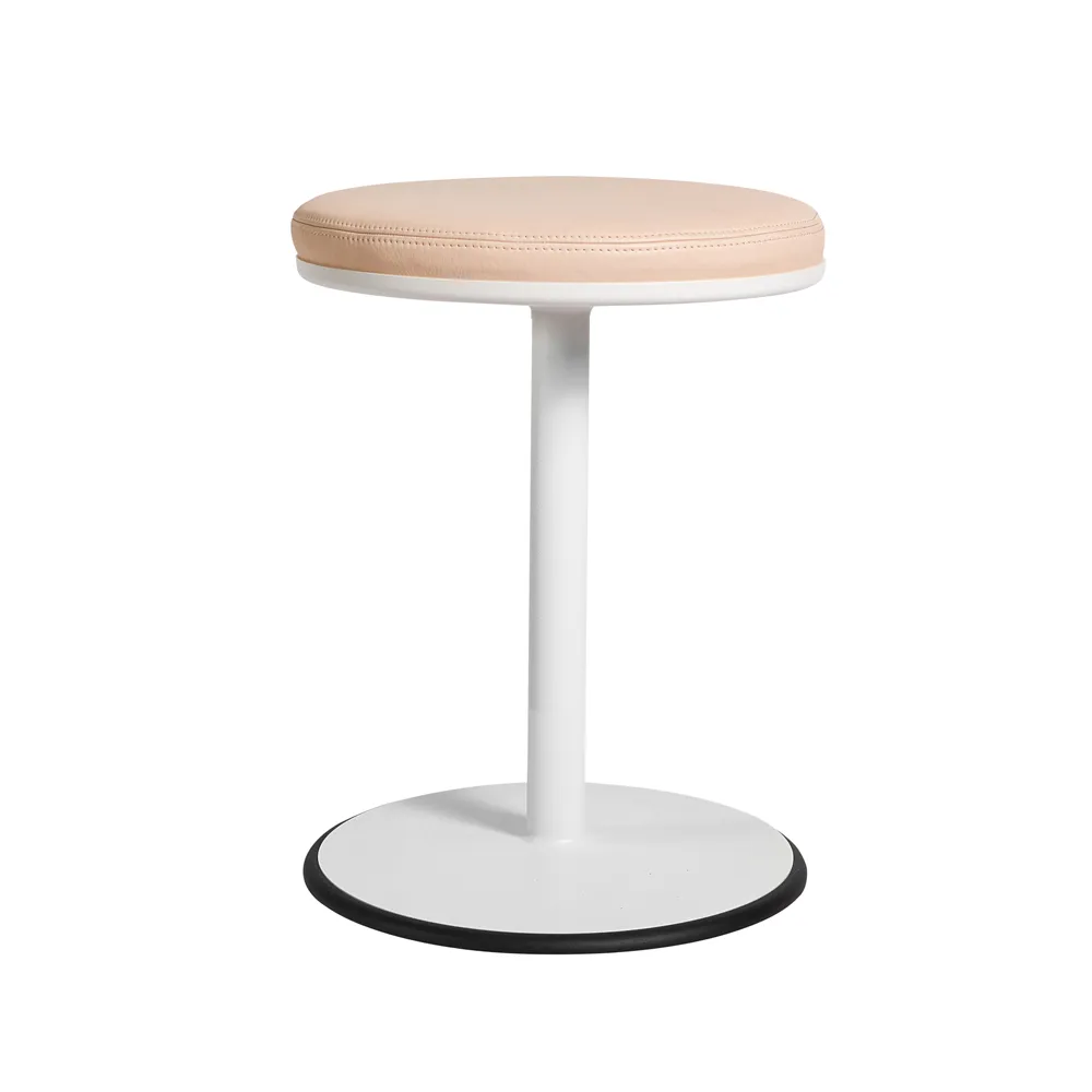 Tabouret Orbit, blanc, cuir marron clair SMD Design