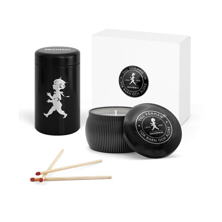 Coffret cadeau Solstickan bougie parfumée + tube d'allumettes - Noir-bois de cèdre - Solstickan Design