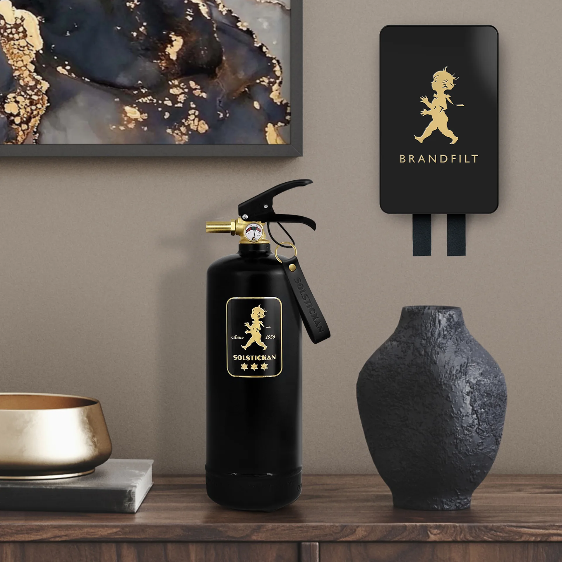 Couverture anti-feu Solstickan 16x2,7x25 cm, Noir et or Solstickan Design