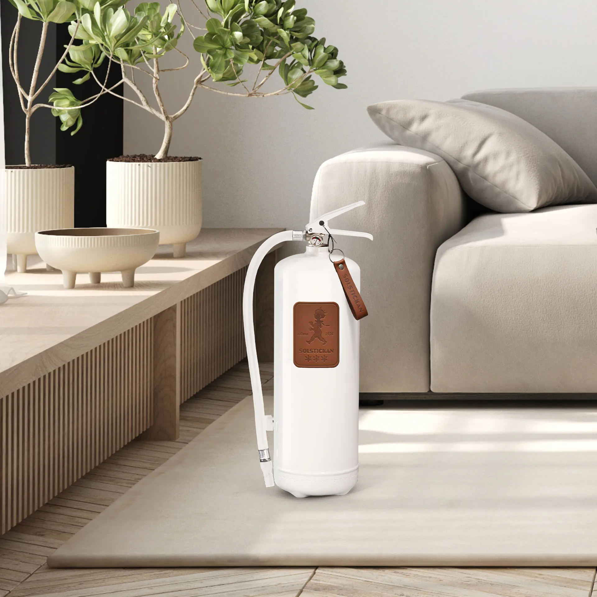 Extincteur Solstickan 6 kg, Cuir blanc-marron foncé Solstickan Design