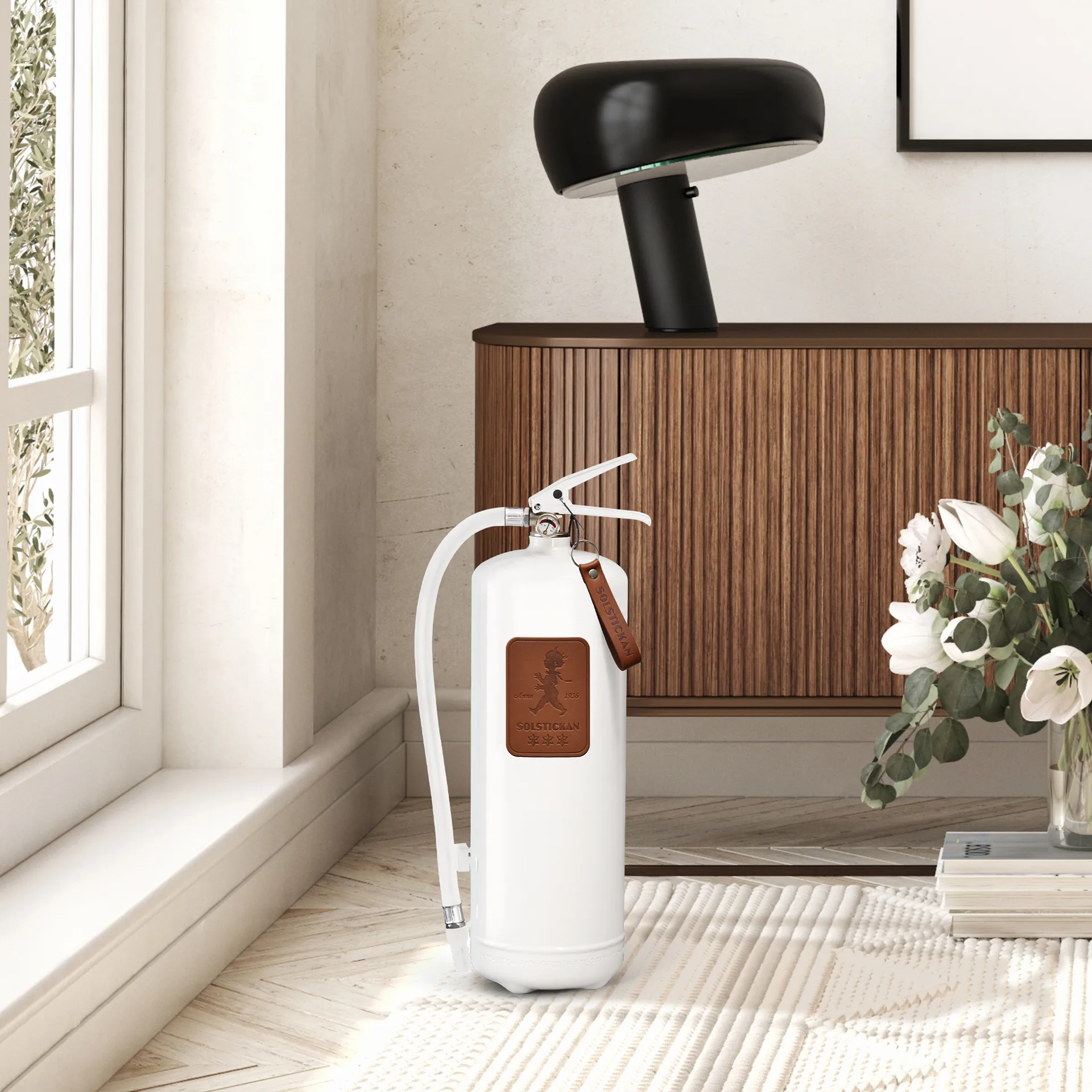 Extincteur Solstickan 6 kg, Cuir blanc-marron foncé Solstickan Design