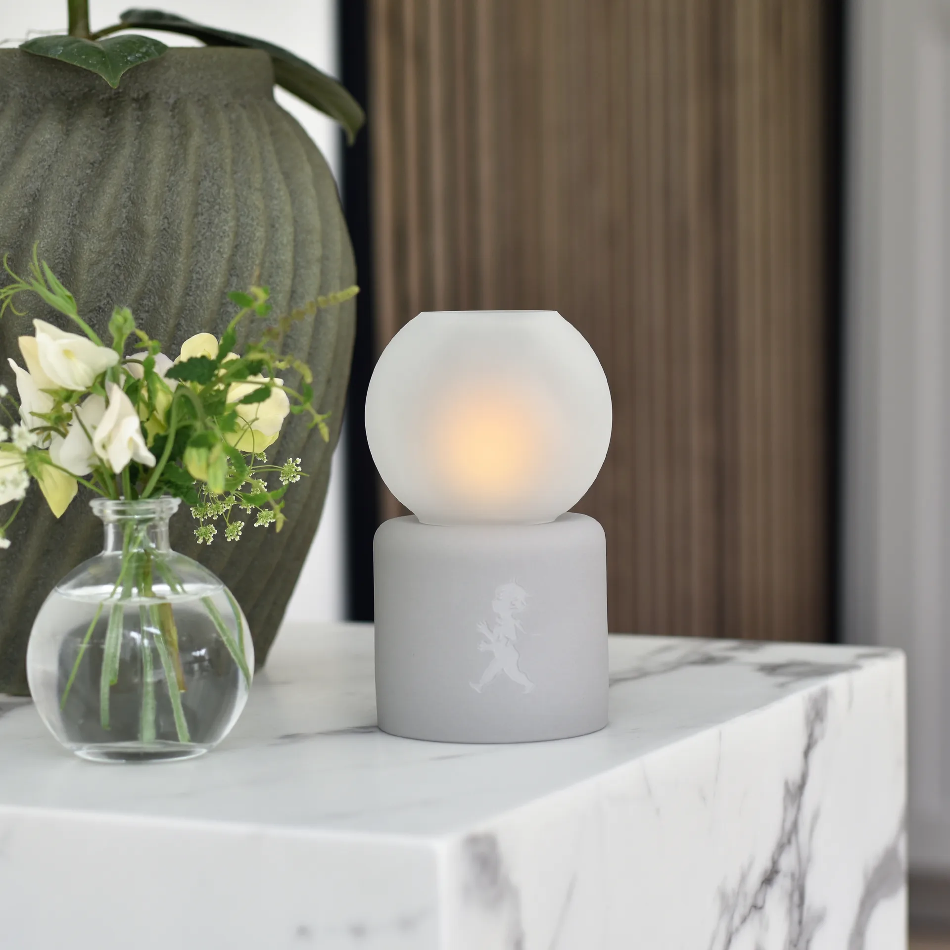 Photophore Globe Ø9,5x17 cm, Gris clair Solstickan Design