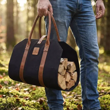Solstickan panier à bûches en toile canvas - Noir - Solstickan Design