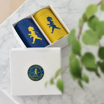 Solstickan tube d’allumettes coffret cadeau, lot de 2 - Jaune, bleu - Solstickan Design