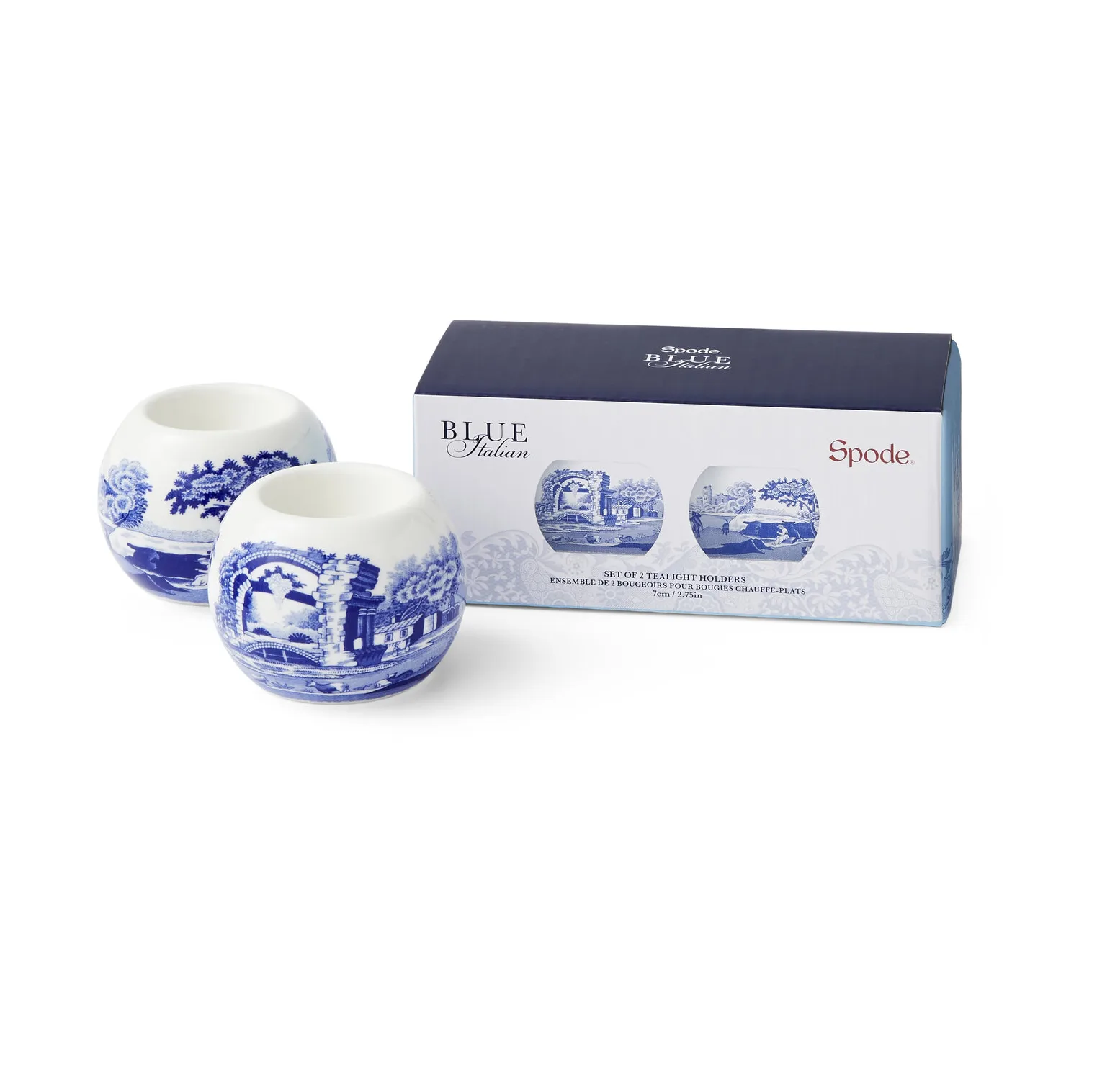 Photophore Blue Italian, lot de 2, Bleu-blanc Spode