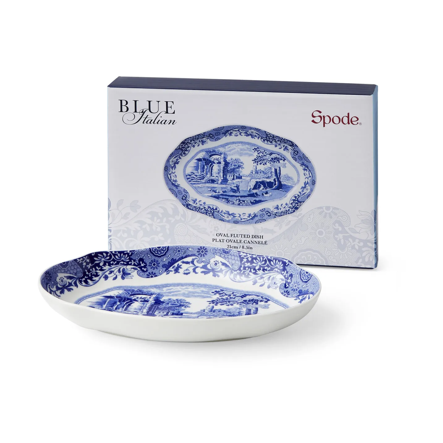 Plat ovale Blue Italian 14x21 cm, Bleu-blanc Spode
