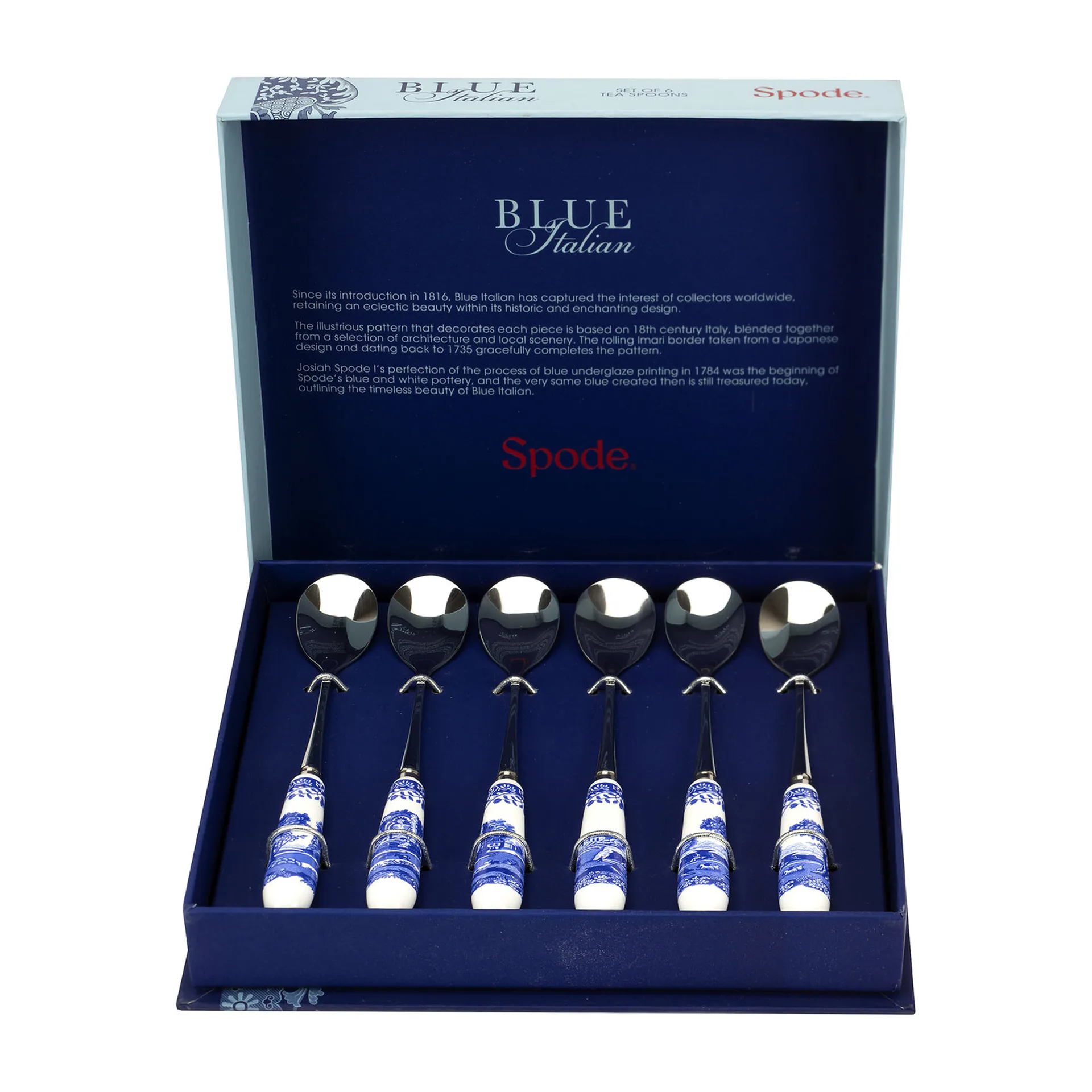 Set de 6 cuillères à café Blue Italian, Céramique-acier inoxydable Spode