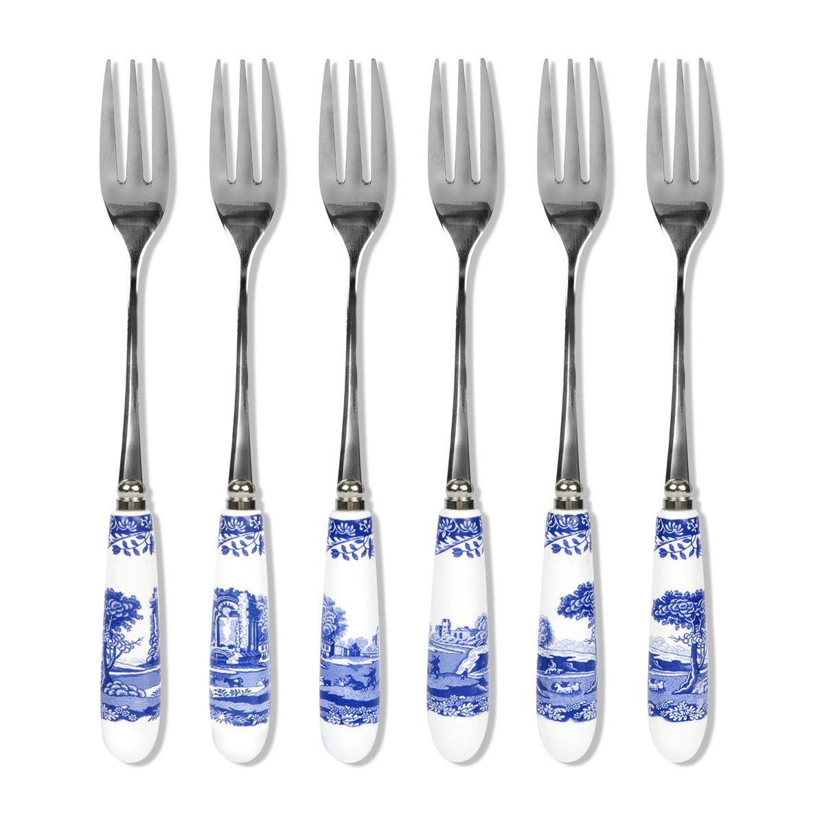 spode set de 6 fourchettes à dessert blue italian céramique-acier inoxydable