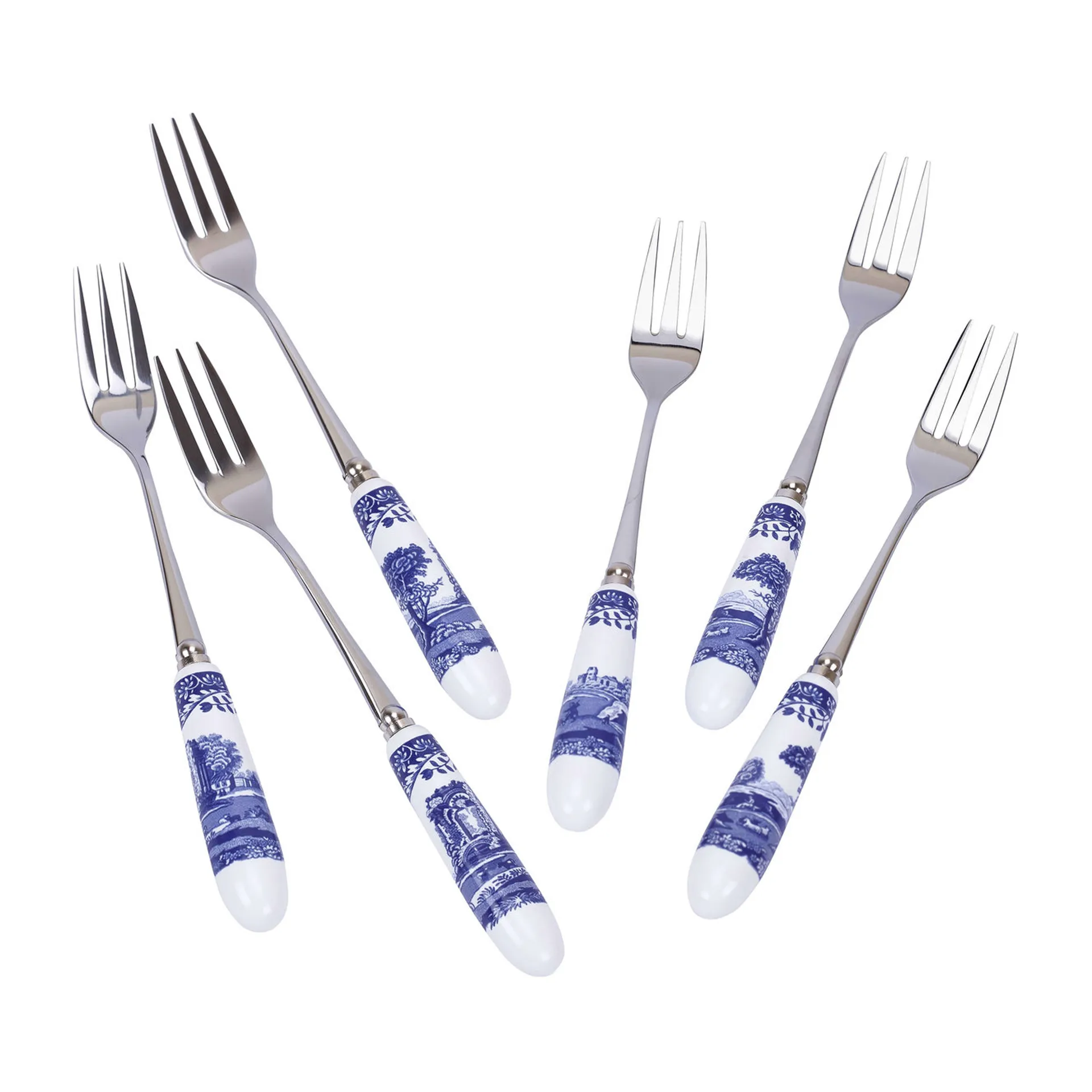 Set de 6 fourchettes à dessert Blue Italian, Céramique-acier inoxydable Spode