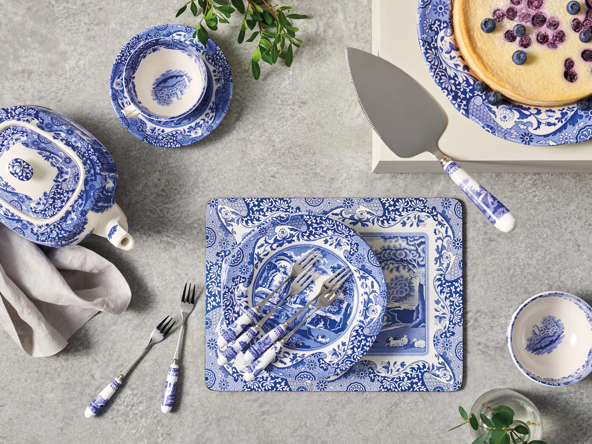 Set de 6 fourchettes à dessert Blue Italian, Céramique-acier inoxydable Spode