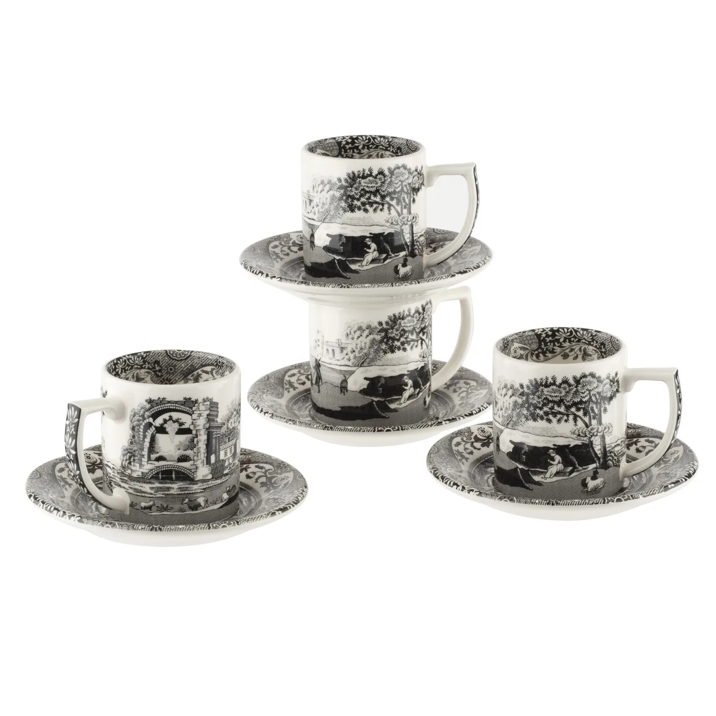 Tasse à espresso avec soucoupe Black Italian Lot de 4, 9 cl Spode