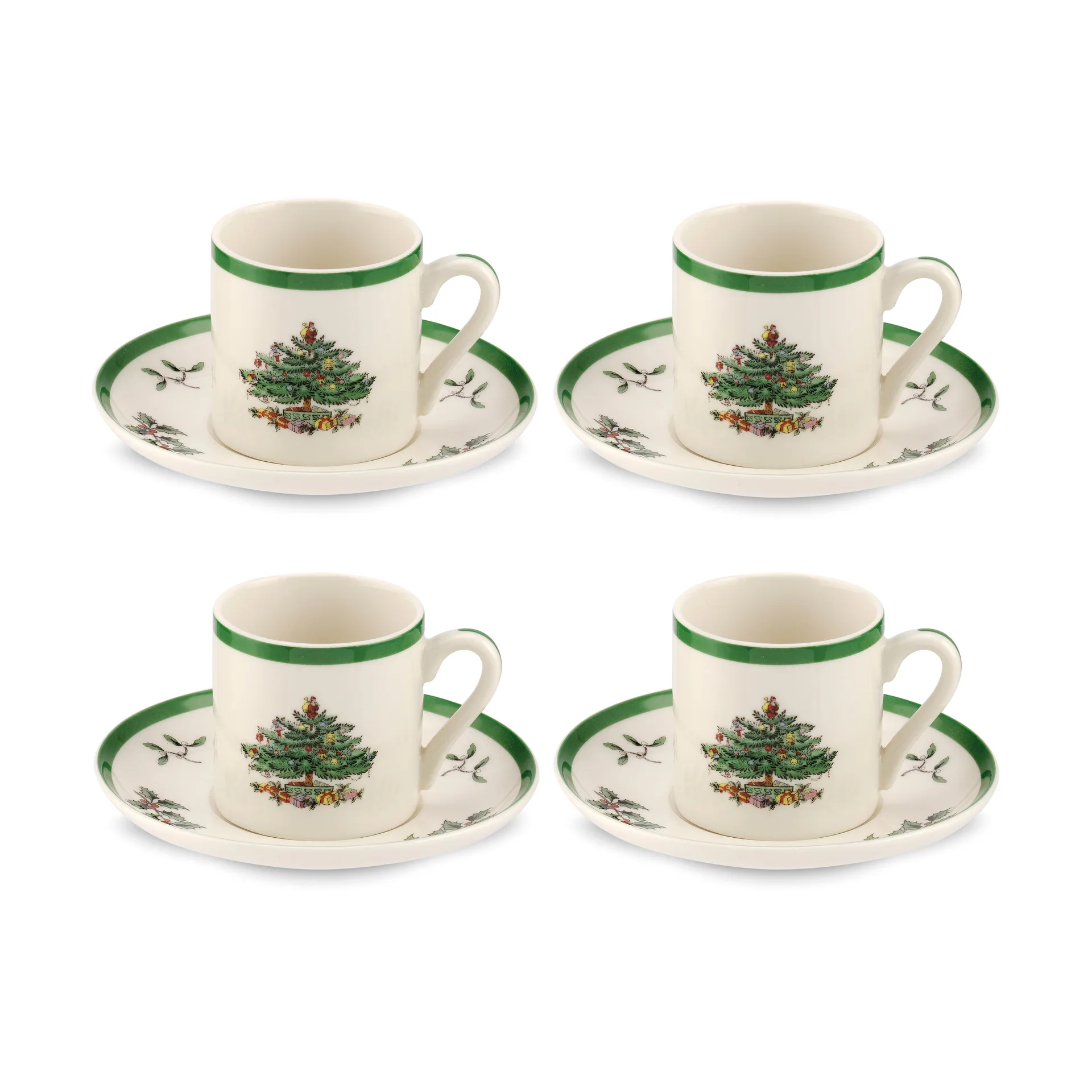 Tasse à espresso avec soucoupe Christmas Tree 9 cl Lot de 4, White-green-red Spode
